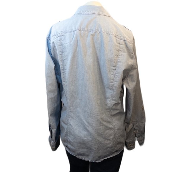 Duluth Trading Womens Size XL Shirt Denim Button Up Long Sleeve Coolmax Collared - Picture 2 of 11